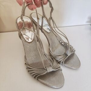 GUESS silver metallic strappy high heel shoes size 9